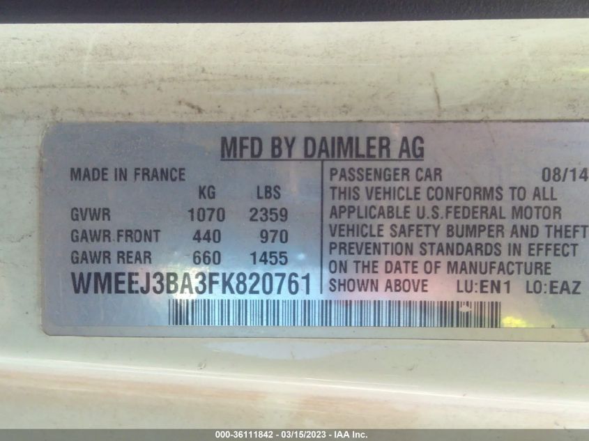 2015 SMART FORTWO PASSION/PURE - WMEEJ3BA3FK820761