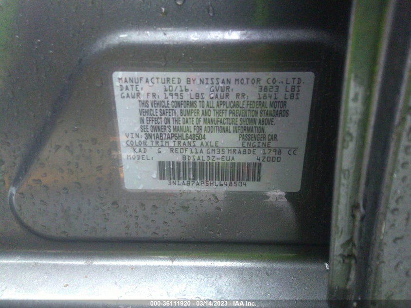 VIN 3N1AB7AP5HL648504 2017 NISSAN SENTRA SV