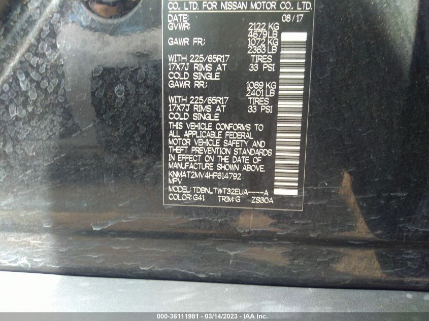 2017 NISSAN ROGUE SV - KNMAT2MV4HP614792