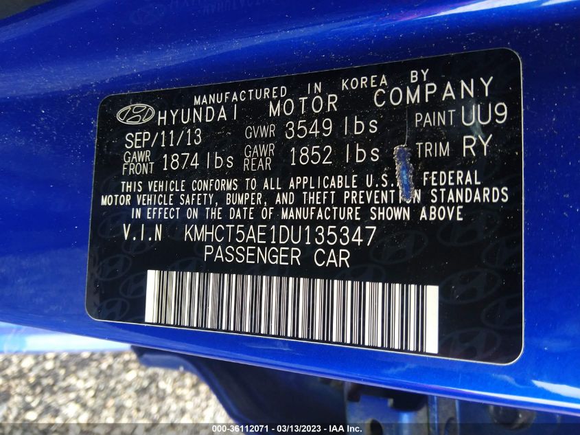 2013 HYUNDAI ACCENT GS - KMHCT5AE1DU135347