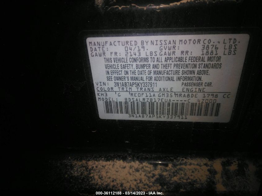 2019 NISSAN SENTRA SR - 3N1AB7AP5KY337911