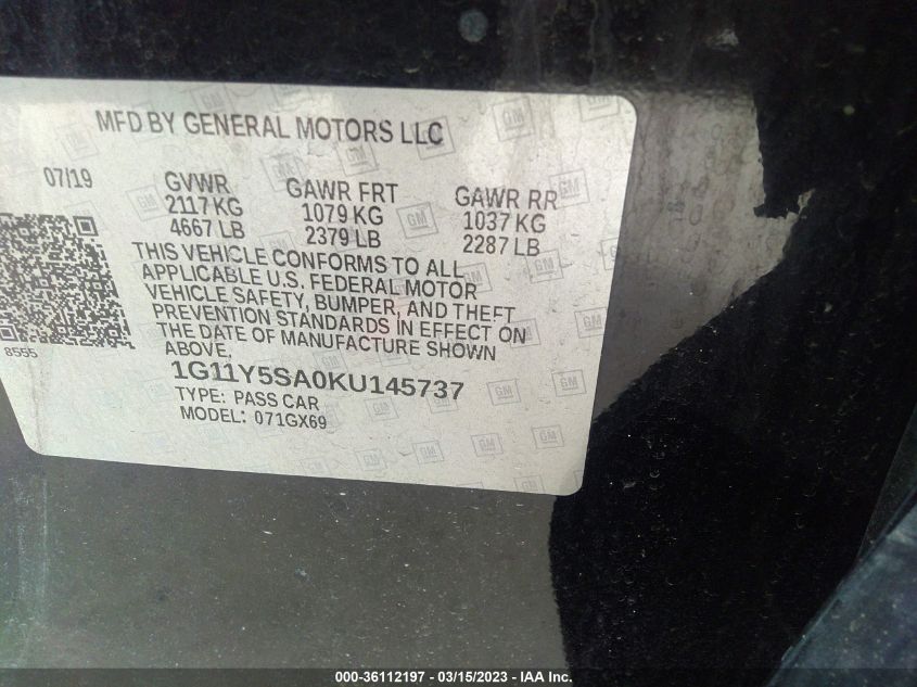 2019 CHEVROLET IMPALA LS - 1G11Y5SA0KU145737