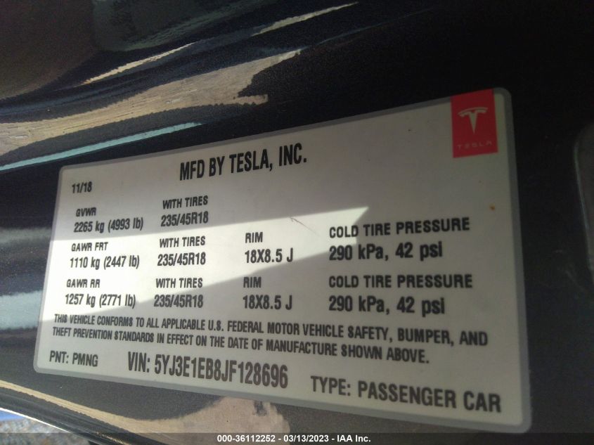 2018 TESLA MODEL 3 LONG RANGE - 5YJ3E1EB8JF128696