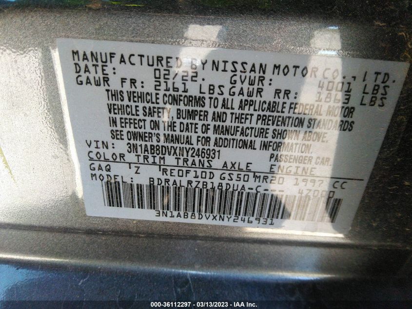 2022 NISSAN SENTRA SR - 3N1AB8DVXNY246931