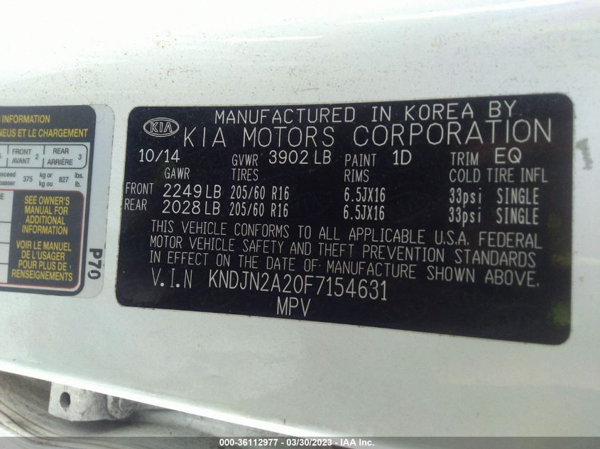 2015 KIA SOUL BASE - KNDJN2A20F7154631