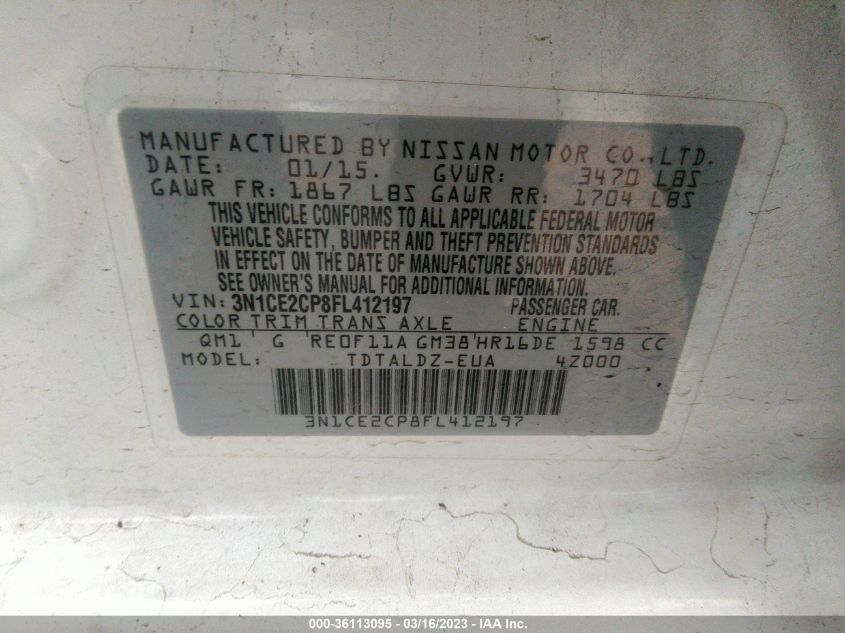 2015 NISSAN VERSA NOTE S/S PLUS/SV/SR/SL - 3N1CE2CP8FL412197