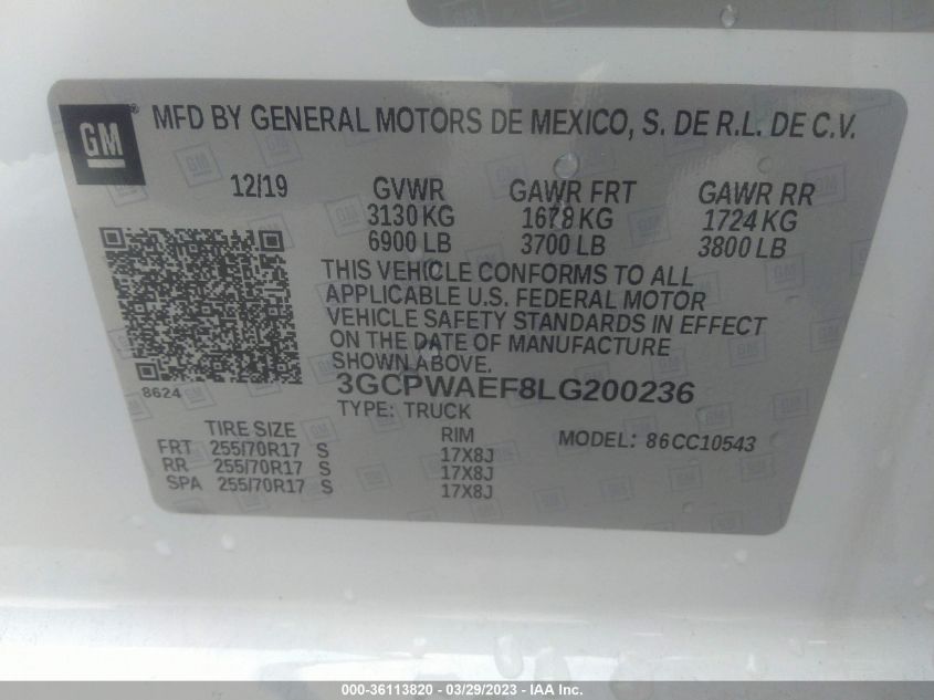 2020 CHEVROLET SILVERADO 1500 WORK TRUCK - 3GCPWAEF8LG200236