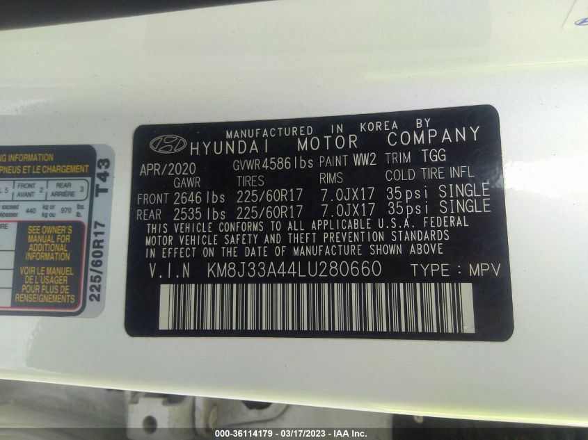 KM8J33A44LU280660 Hyundai Tucson VALUE 9