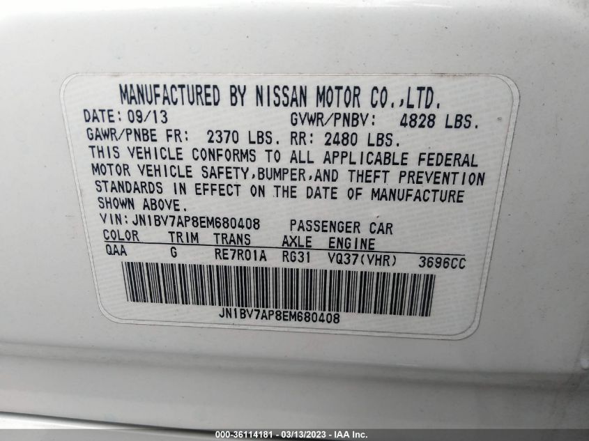 2014 INFINITI Q50 - JN1BV7AP8EM680408