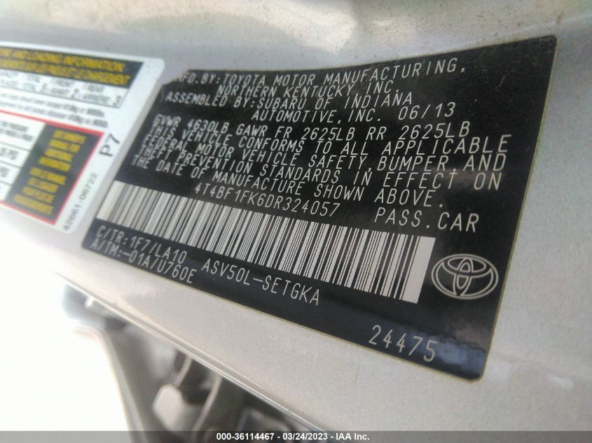 2013 TOYOTA CAMRY L/LE/SE/XLE - 4T4BF1FK6DR324057