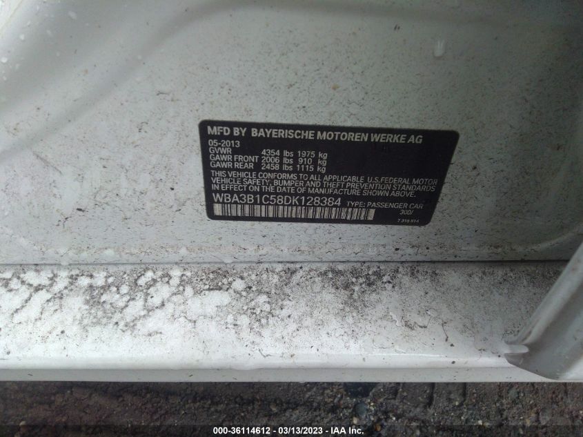2013 BMW 3 SERIES 320I - WBA3B1C58DK128384