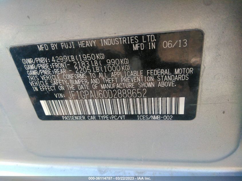 2013 SUBARU IMPREZA WAGON 2.0I SPORT LIMITED - JF1GPAU60D2888652