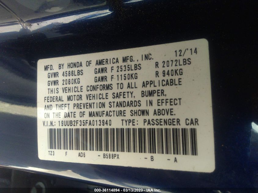 2015 ACURA TLX V6 - 19UUB2F35FA013940