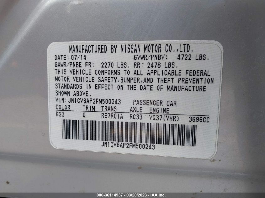 2015 INFINITI Q40 JN1CV6AP2FM500243