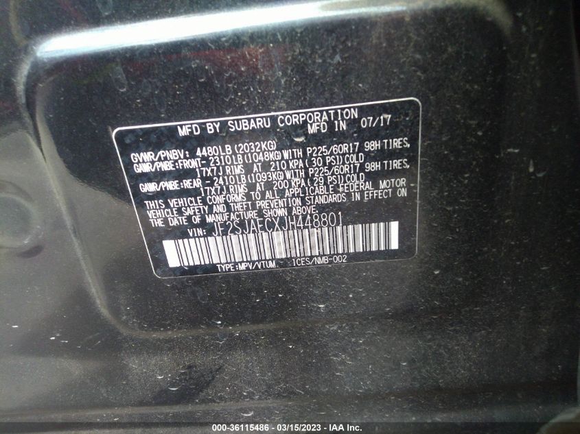 2018 SUBARU FORESTER PREMIUM BLACK EDITION - JF2SJAECXJH448801