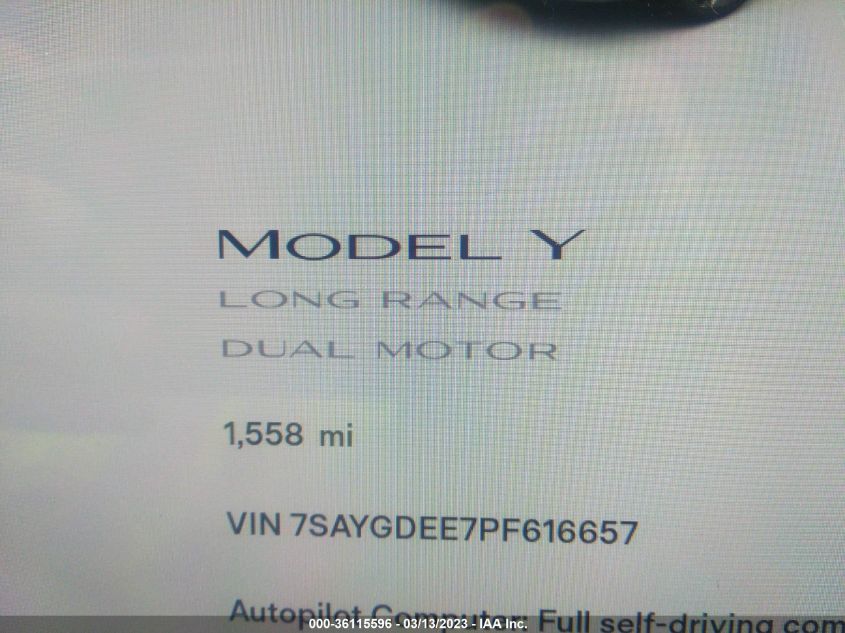 2023 TESLA MODEL Y LONG RANGE - 7SAYGDEE7PF616657