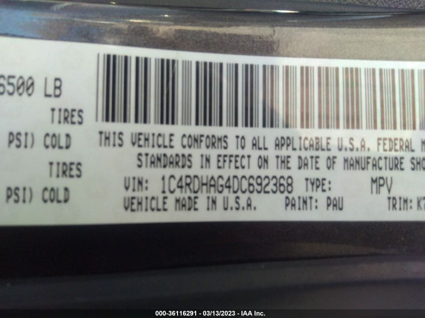 2013 DODGE DURANGO SXT - 1C4RDHAG4DC692368