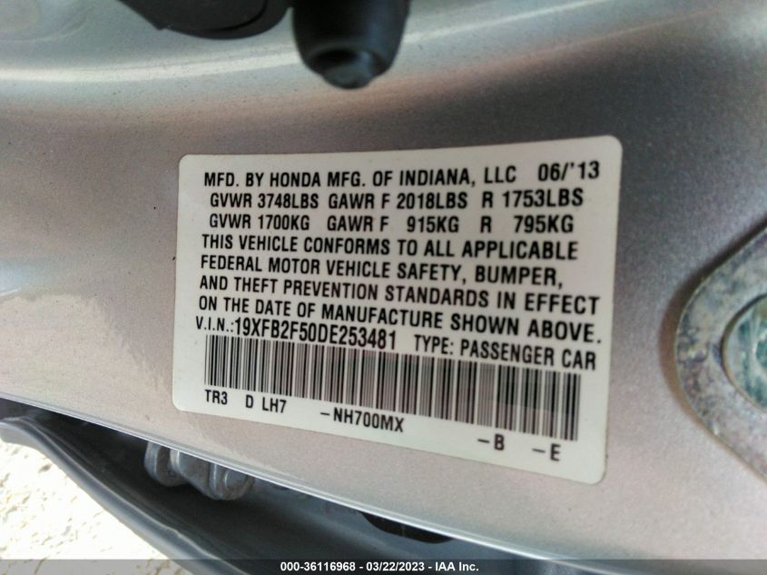 2013 HONDA CIVIC SDN LX - 19XFB2F50DE253481