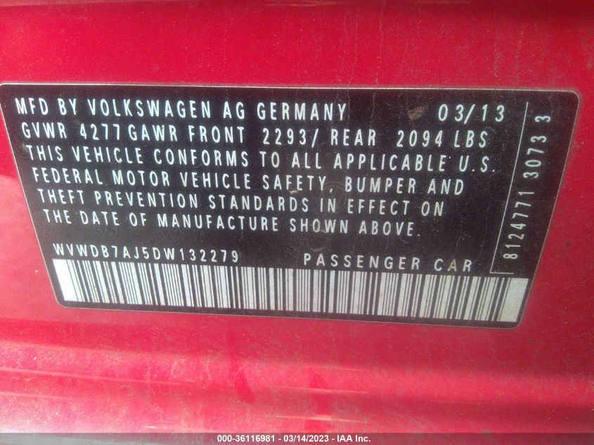 2013 VOLKSWAGEN GOLF - WVWDB7AJ5DW132279