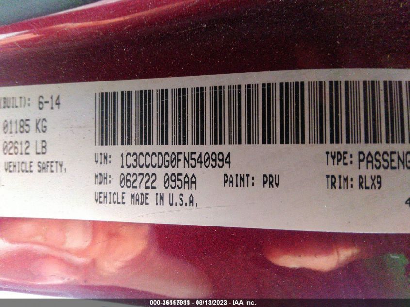 2015 CHRYSLER 200 S - 1C3CCCDG0FN540994