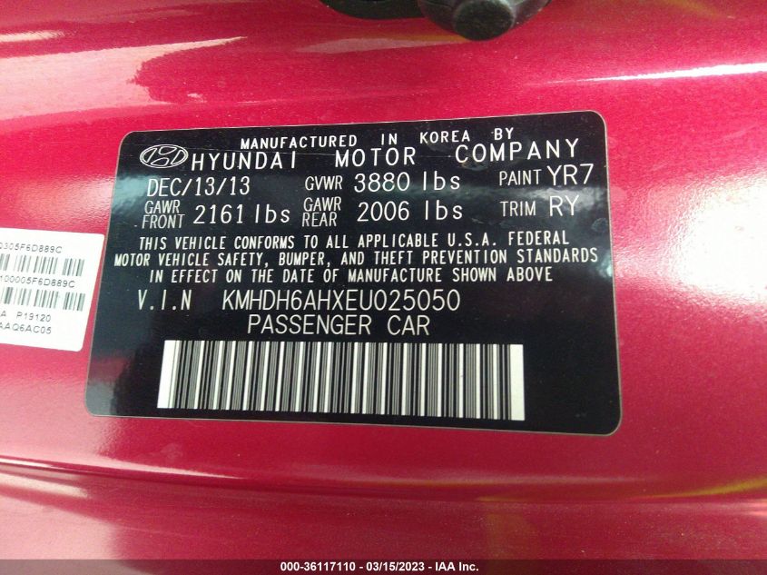 2014 HYUNDAI ELANTRA COUPE - KMHDH6AHXEU025050