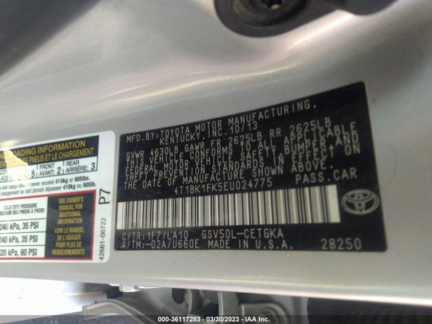 2014 TOYOTA CAMRY SE/XLE - 4T1BK1FK5EU024775