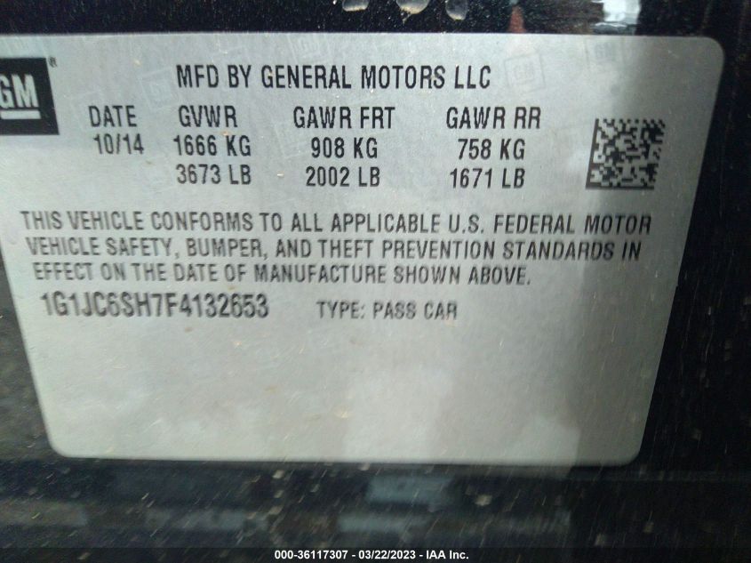 2015 CHEVROLET SONIC LT - 1G1JC6SH7F4132653