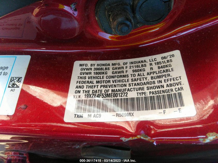 2021 HONDA INSIGHT EX 19XZE4F53ME001272