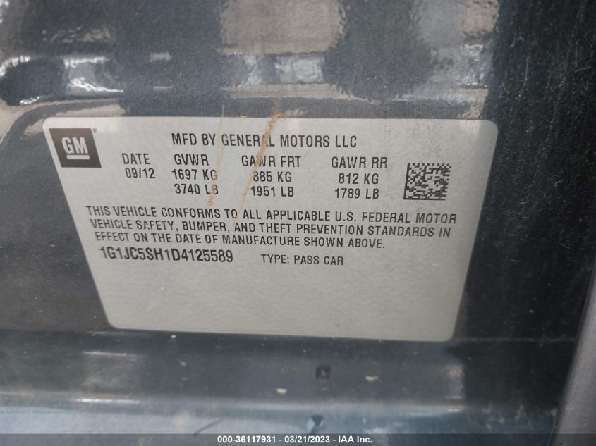 2013 CHEVROLET SONIC LT - 1G1JC5SH1D4125589