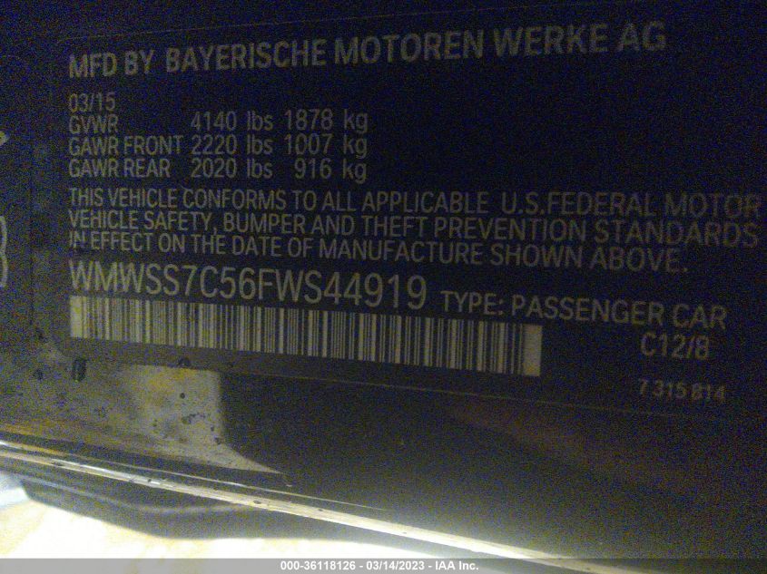 2015 MINI COOPER PACEMAN S WMWSS7C56FWS44919