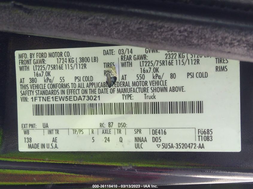 2014 FORD ECONOLINE CARGO VAN COMMERCIAL 1FTNE1EW5EDA73021