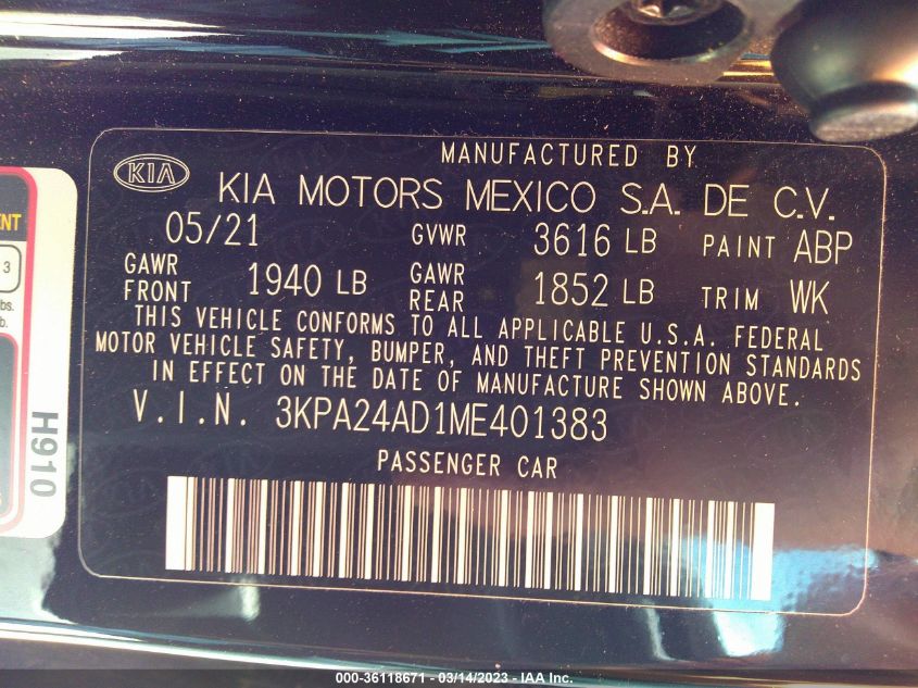2021 KIA RIO S - 3KPA24AD1ME401383