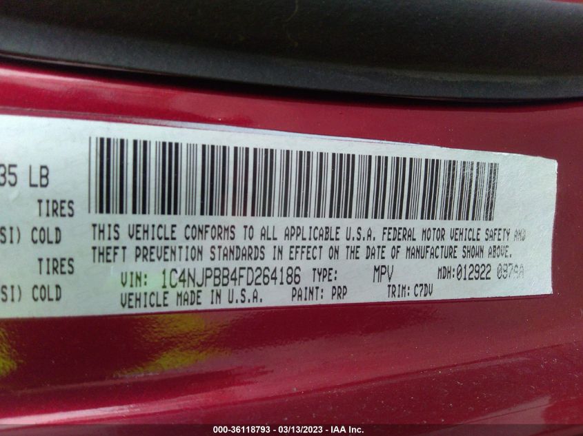 2015 JEEP PATRIOT SPORT - 1C4NJPBB4FD264186