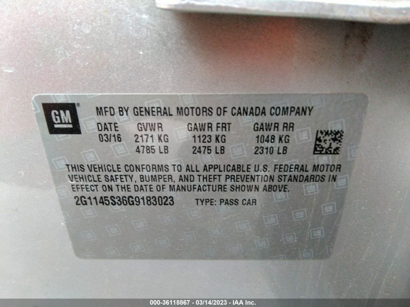 2016 CHEVROLET IMPALA LTZ - 2G1145S36G9183023
