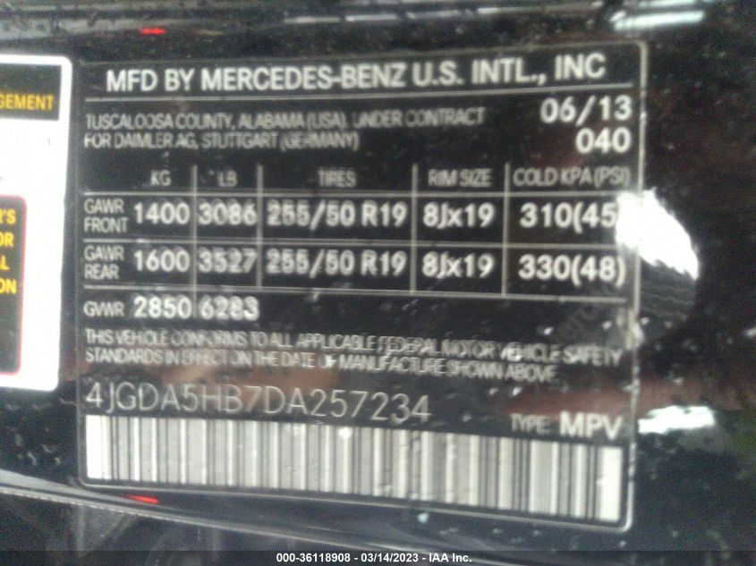 2013 MERCEDES-BENZ M-CLASS ML 350 - 4JGDA5HB7DA257234