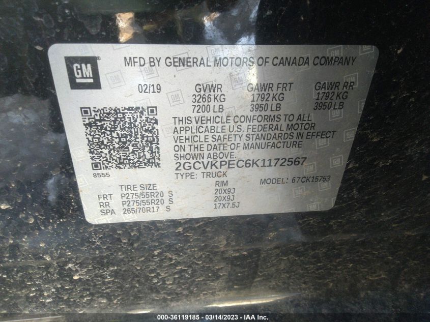 2019 CHEVROLET SILVERADO 1500 LD LT 2GCVKPEC6K1172567
