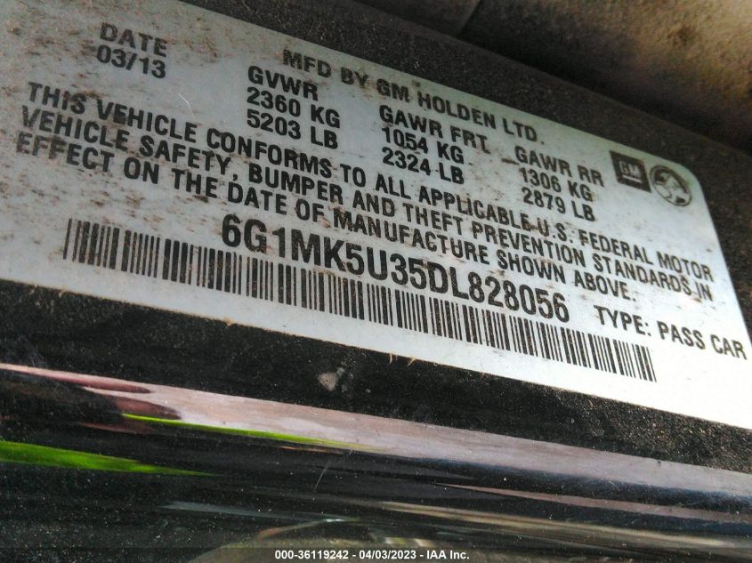 2013 CHEVROLET CAPRICE POLICE PATROL POLICE 6G1MK5U35DL828056