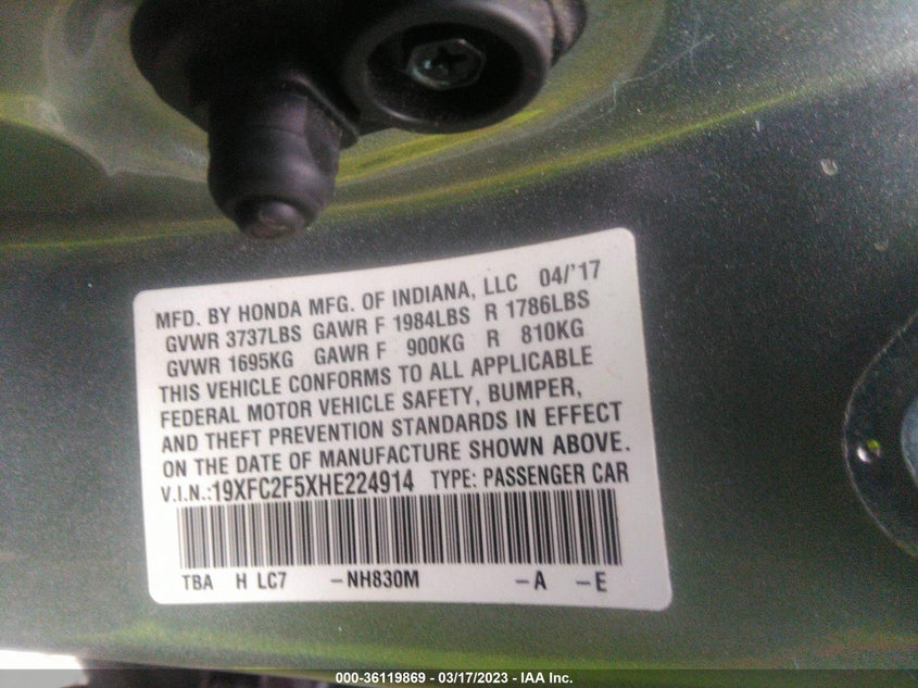 VIN 19XFC2F5XHE224914 2017 HONDA CIVIC SEDAN LX