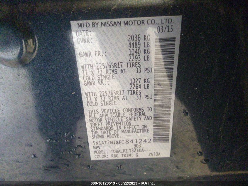 2015 NISSAN ROGUE S - 5N1AT2MTXFC841242