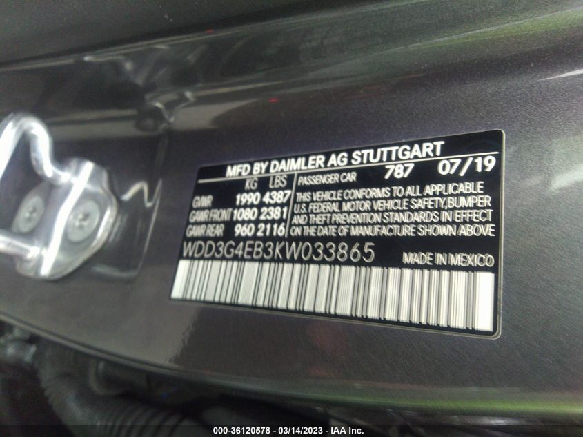 2019 MERCEDES-BENZ A-CLASS A 220 WDD3G4EB3KW033865