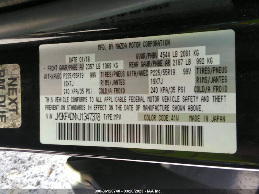 VIN JM3KFADMXJ1347378 2018 MAZDA CX-5 GRAND TOURING