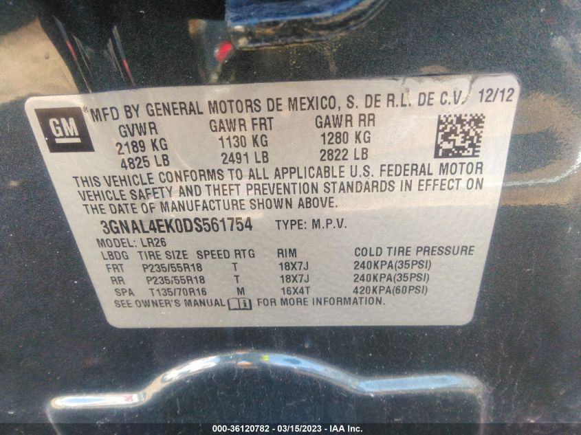 2013 CHEVROLET CAPTIVA SPORT FLEET LTZ - 3GNAL4EK0DS561754