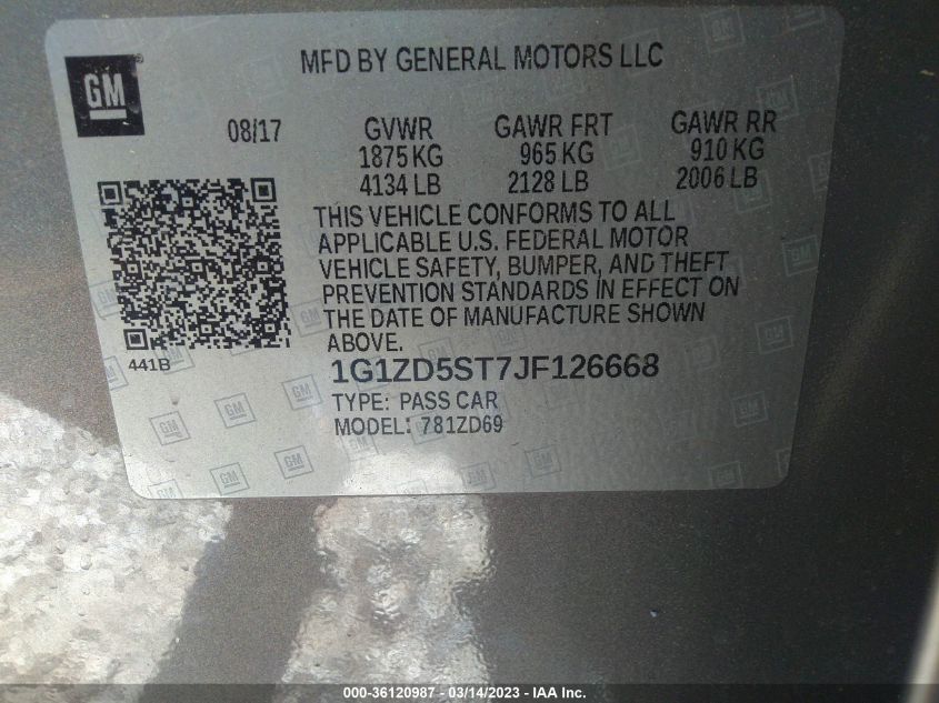 2018 CHEVROLET MALIBU LT - 1G1ZD5ST7JF126668