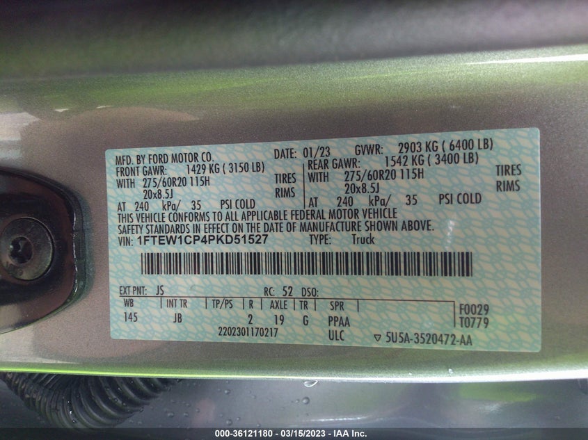 VIN 1FTEW1CP4PKD51527 2023 FORD F-150 XL/XLT/LARIAT
