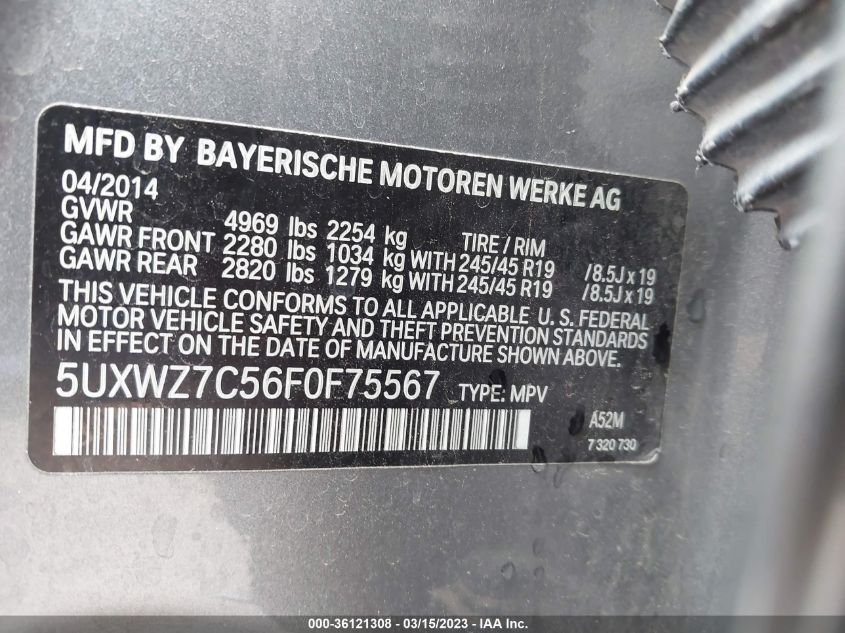 2015 BMW X3 SDRIVE28I - 5UXWZ7C56F0F75567