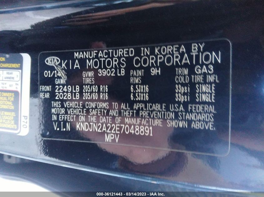 2014 KIA SOUL BASE - KNDJN2A22E7048891