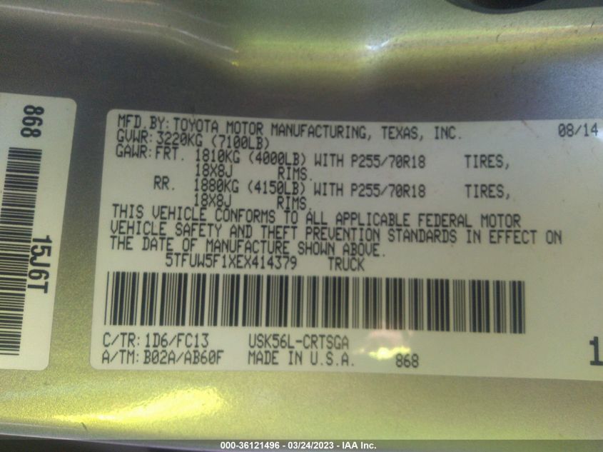 2014 TOYOTA TUNDRA 4WD TRUCK SR/SR5 - 5TFUW5F1XEX414379