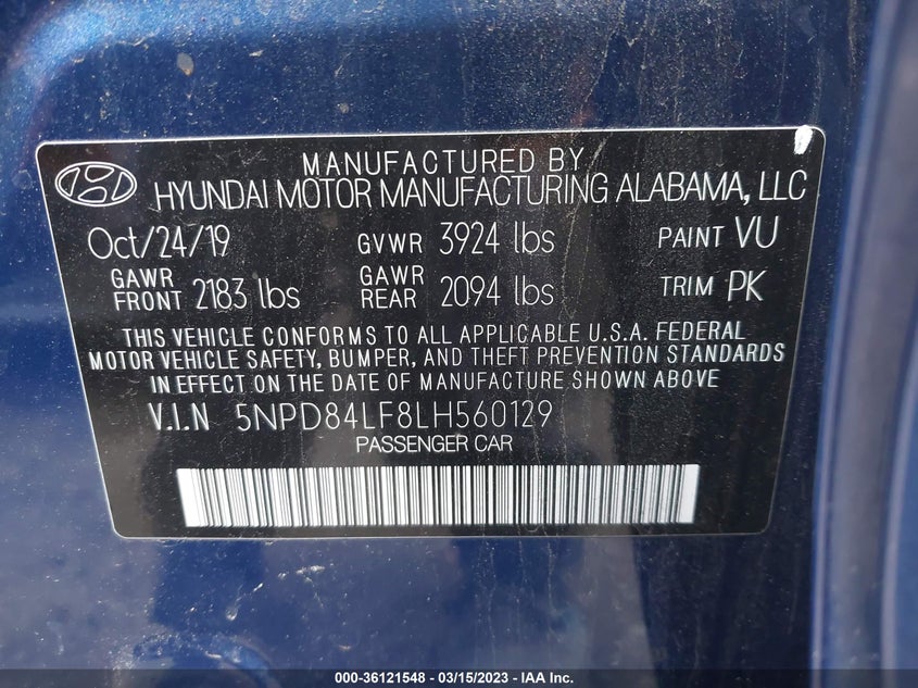 VIN 5NPD84LF8LH560129 2020 HYUNDAI ELANTRA SEL