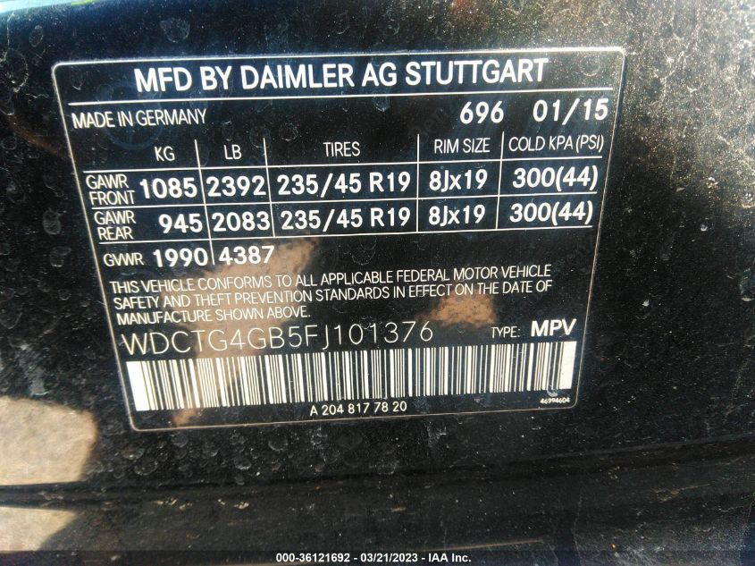 2015 MERCEDES-BENZ GLA-CLASS GLA 250 WDCTG4GB5FJ101376