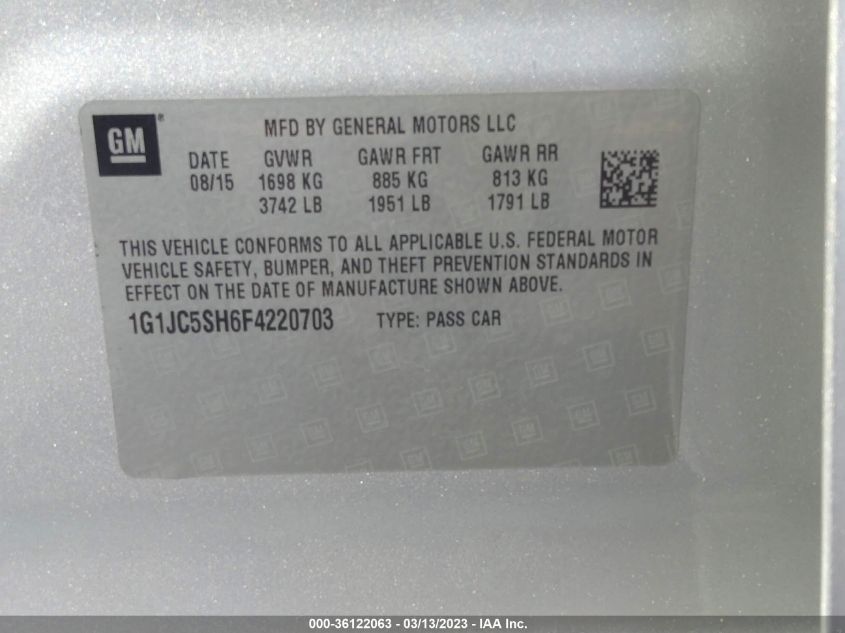 2015 CHEVROLET SONIC LT - 1G1JC5SH6F4220703